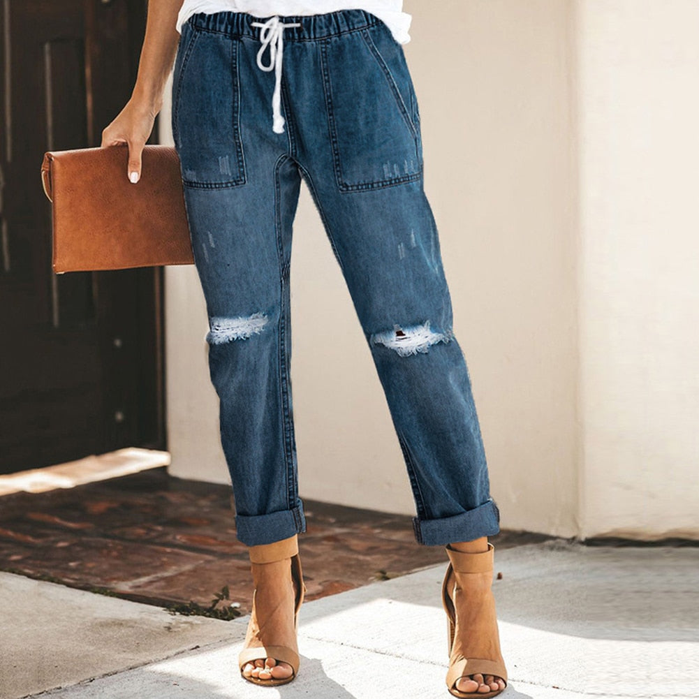 Livane - Modieuze jeans met riem en trekkoord